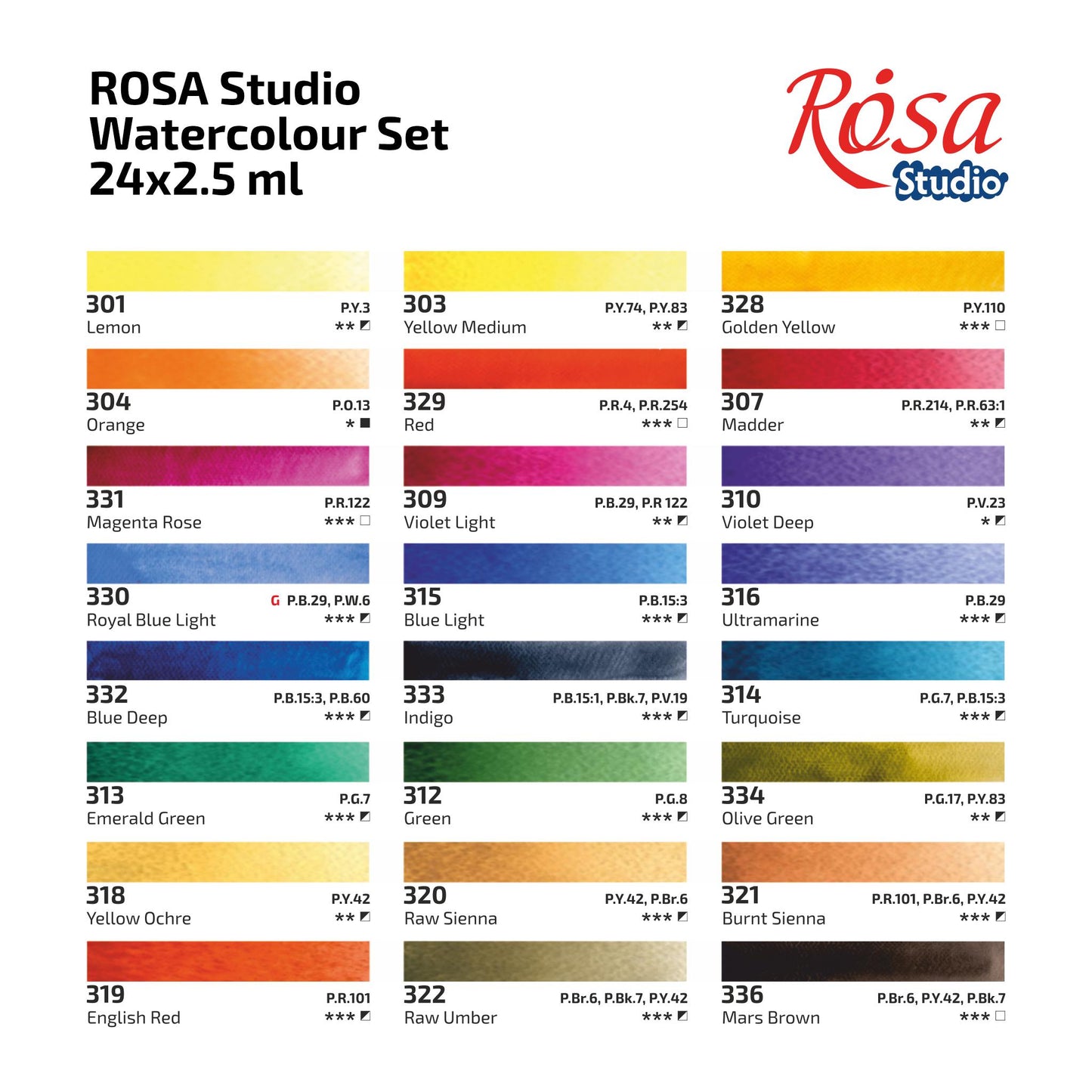 ROSA Studio Plein Air Watercolour Set, 16 or 24 Colours, 2.5ml Pans, Cardboard, Made in Ukraine