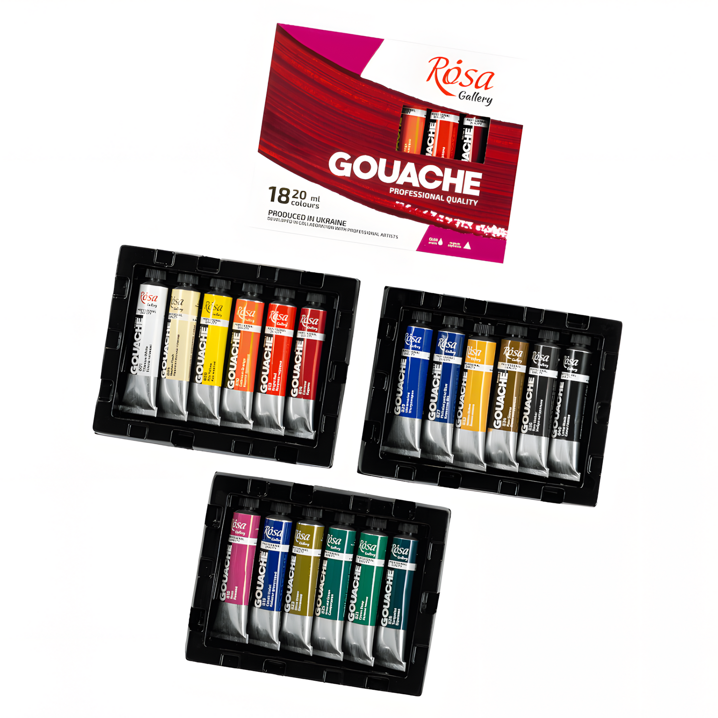 ROSA Gallery Professional Gouache Paint Set — 6 - 18 Colours, 20ml Aluminium Tubes, Ukraine