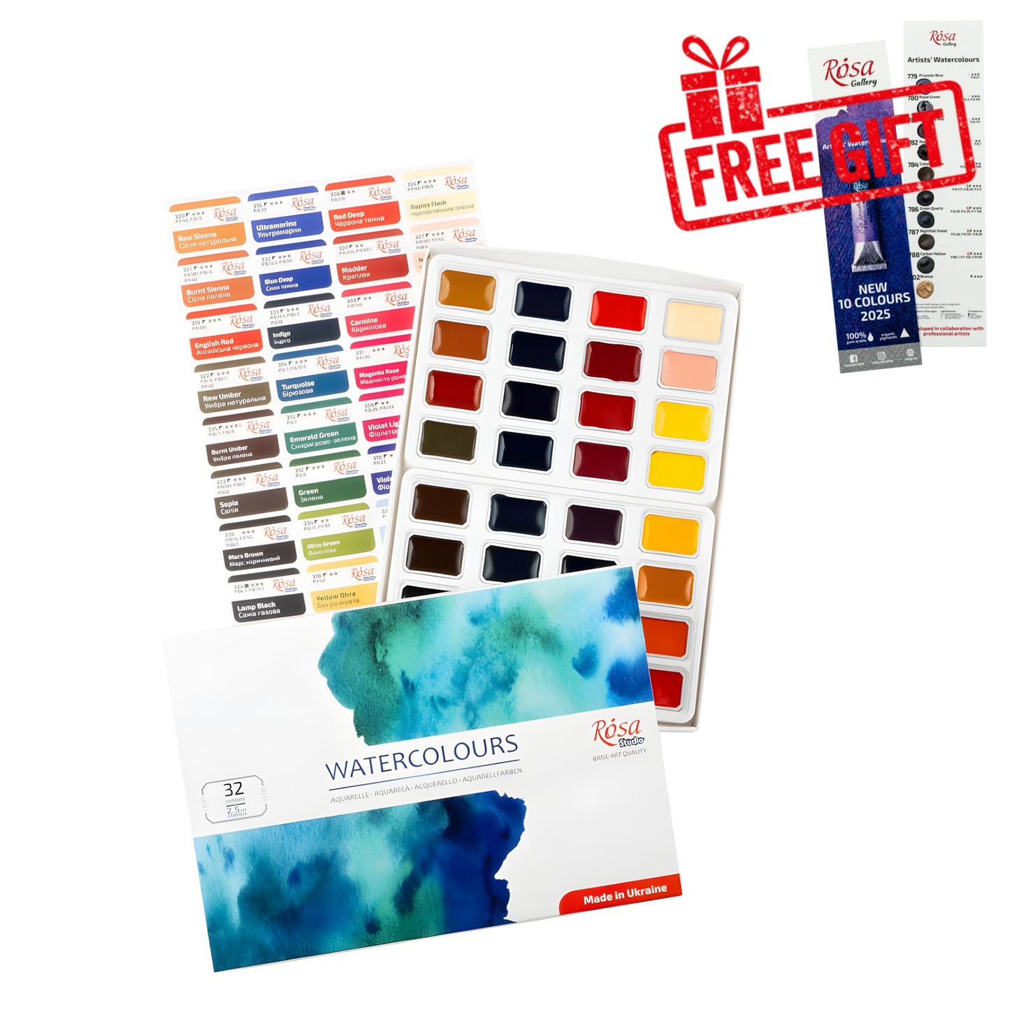 ROSA Studio Watercolour Paint Set — 16, 24 or 32 Colours, 2.5ml Full Pans, Beginner Artist Gift