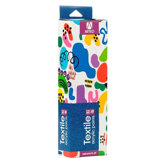 ARTEO Fabric Paint Set 12 Colours 10ml — Abstract Design Box, Acrylic Paint for Clothes & Denim