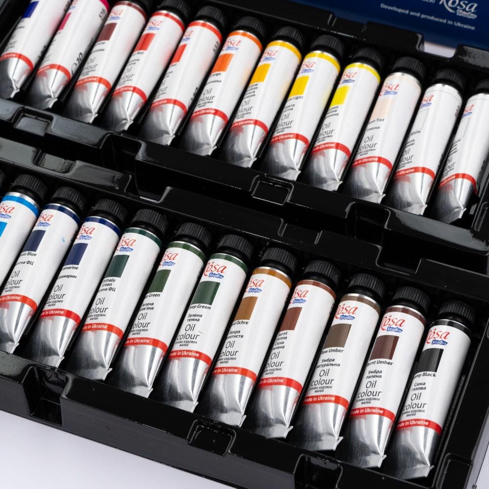 ROSA Studio Oil Paint Starter Set — 24 Colours 10ml Tubes, Beginner Oil Painting Kit, Made Ukraine