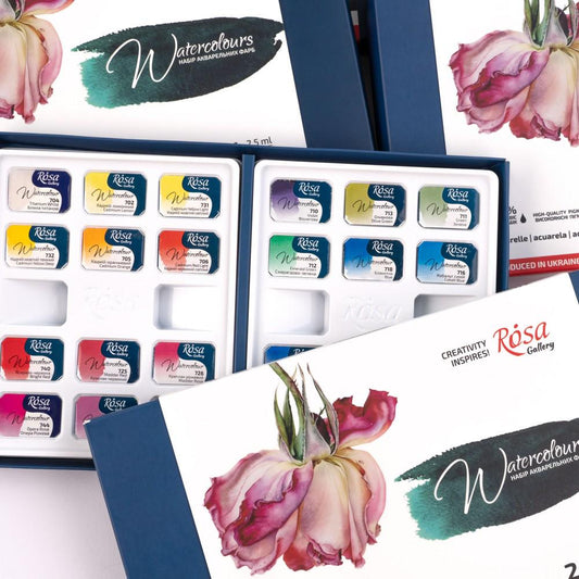 ROSA Gallery Botanical Watercolour Set — 24 Full Pans 2.5ml, Transparent Single Pigment, Professional