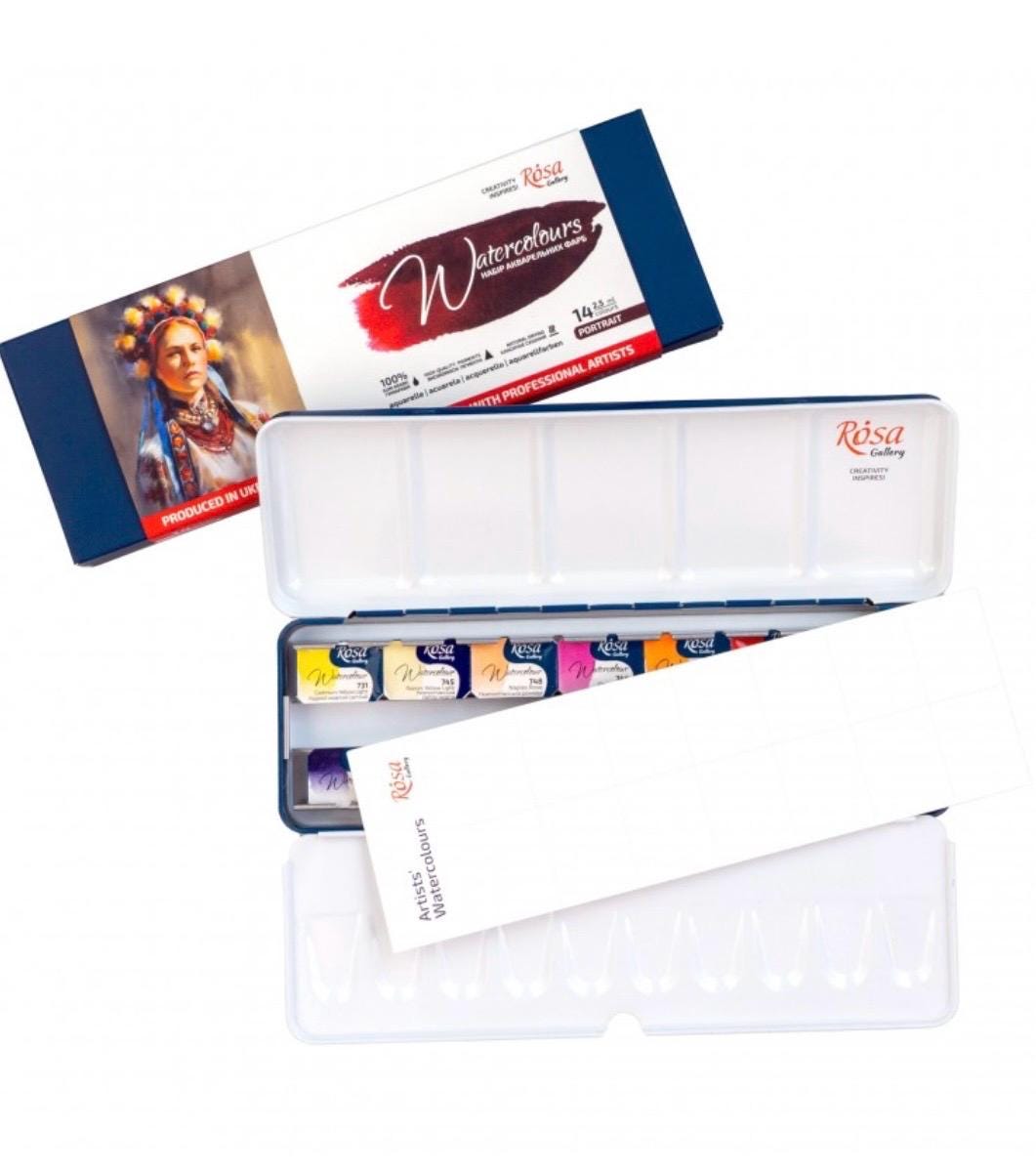 ROSA Gallery Portrait Watercolour Set, 14 Colours, Skin Tone Palette, Metal Tin, Artist Gift