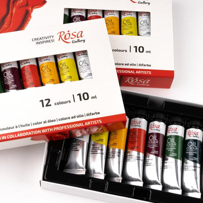 ROSA Gallery Oil Paint Set, 12 Colours, 10ml Tubes, Beginner Artist Gift, Made in Ukraine