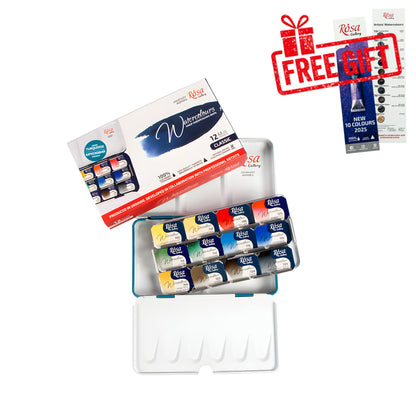 ROSA Gallery Classic Watercolour Set, 12 or 21 Full Pans, 2.5ml, Turquoise Metal Case, Ukraine
