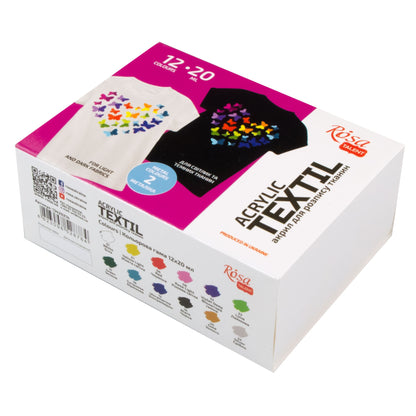 ROSA Talent HEART Fabric Paint Set — 12 or 24 Colours 20ml, Includes Gold & Silver Metallics