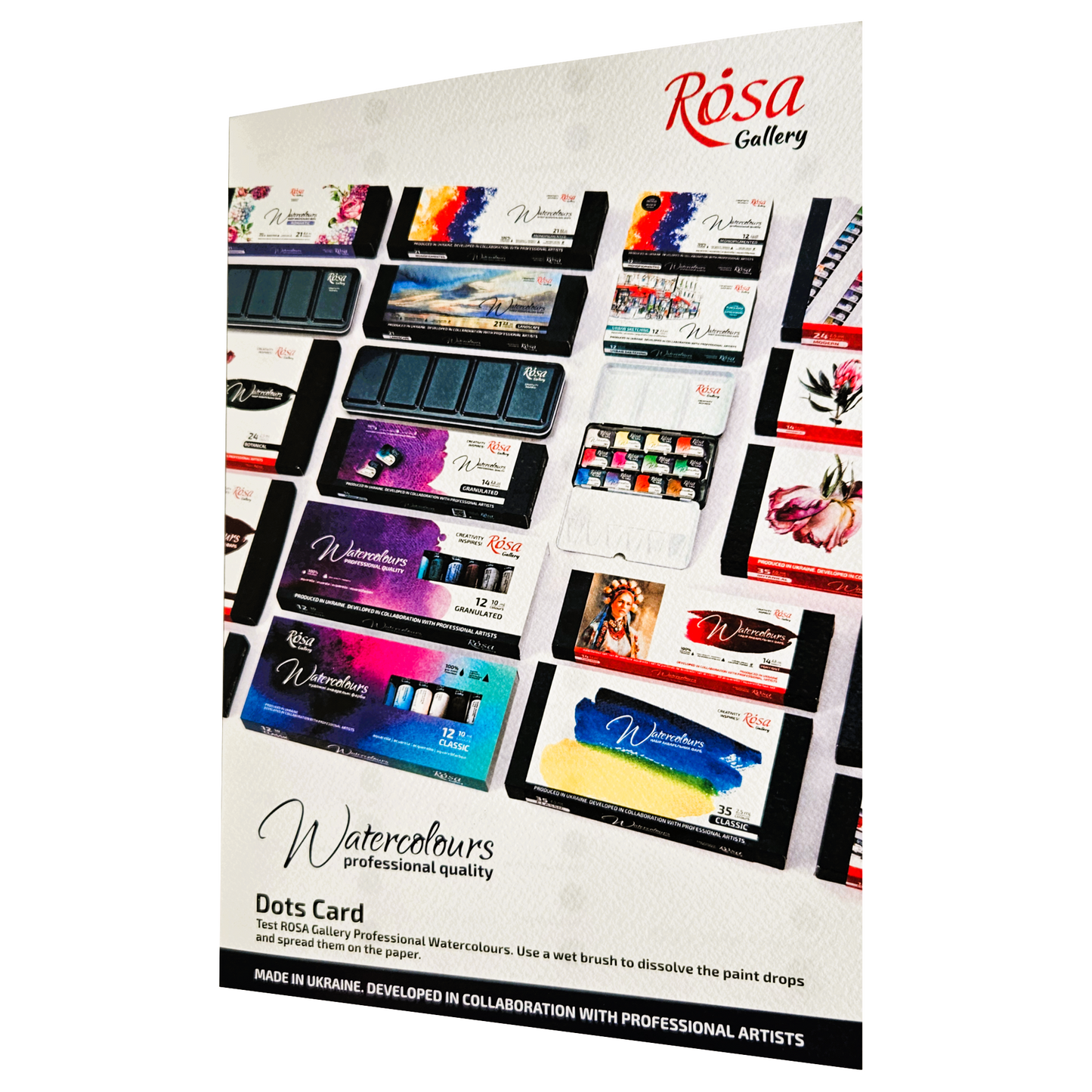 ROSA Gallery Watercolour Dot Card — 100 Colours, Full Range Swatch Sheet, 38 Granulating Shades, Test Professional Paints Before You Buy