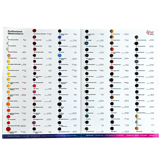 ROSA Gallery Watercolour Dot Card — 100 Colours, Full Range Swatch Sheet, 38 Granulating Shades, Test Professional Paints Before You Buy