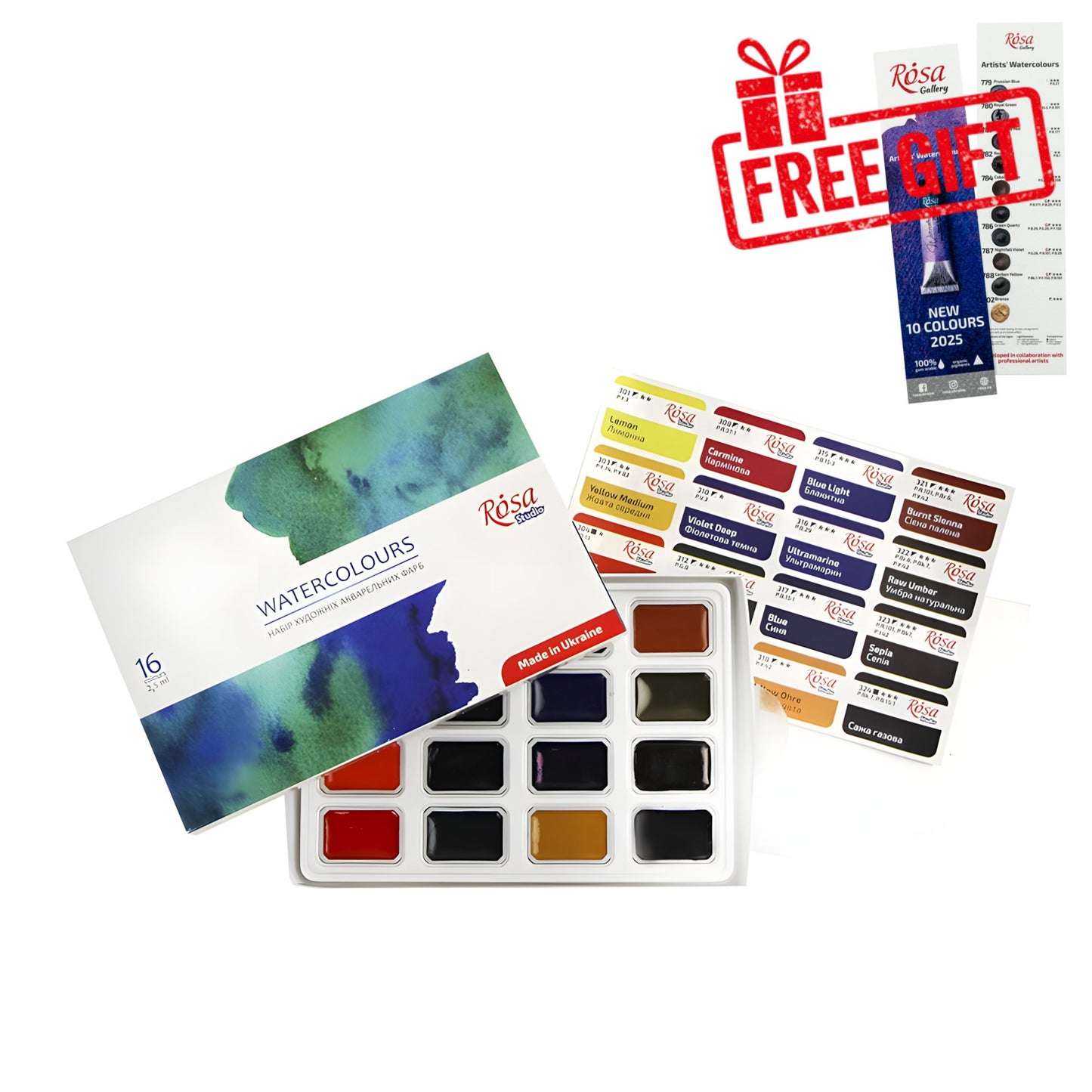 ROSA Studio Watercolour Paint Set — 16, 24 or 32 Colours, 2.5ml Full Pans, Beginner Artist Gift