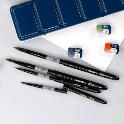 ROSA Stream 158 Pocket Travel Watercolour Brush, Round, Detachable Cap Handle, Plein Air & Sketching