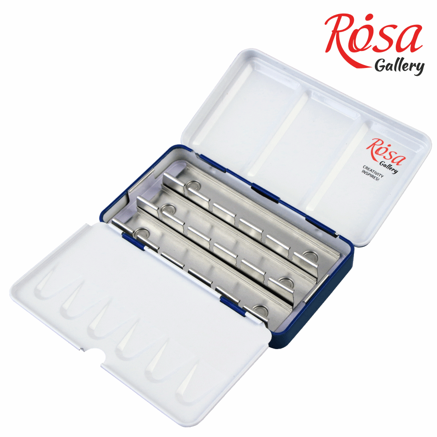 ROSA Gallery Empty Watercolour Case — 12, 21 or 35 Pans, Indigo Metal, Build Your Own Palette