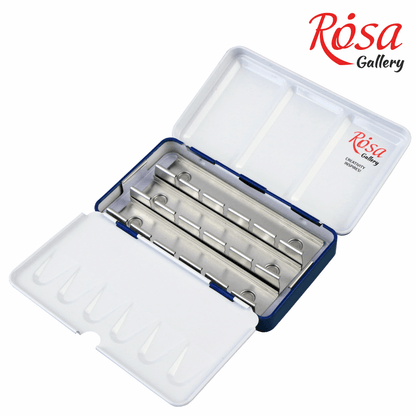 ROSA Gallery Empty Watercolour Case — 12, 21 or 35 Pans, Indigo Metal, Build Your Own Palette