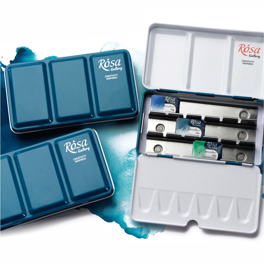 ROSA Gallery Empty Watercolour Case — 12, 21 or 35 Pans, Indigo Metal, Build Your Own Palette