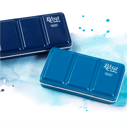 ROSA Gallery Empty Watercolour Case — 12, 21 or 35 Pans, Indigo Metal, Build Your Own Palette