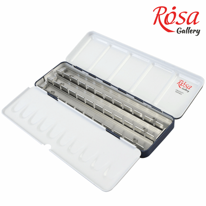 ROSA Gallery Empty Watercolour Case — 21 or 35 Pans, Indigo Metal, Build Your Own Palette