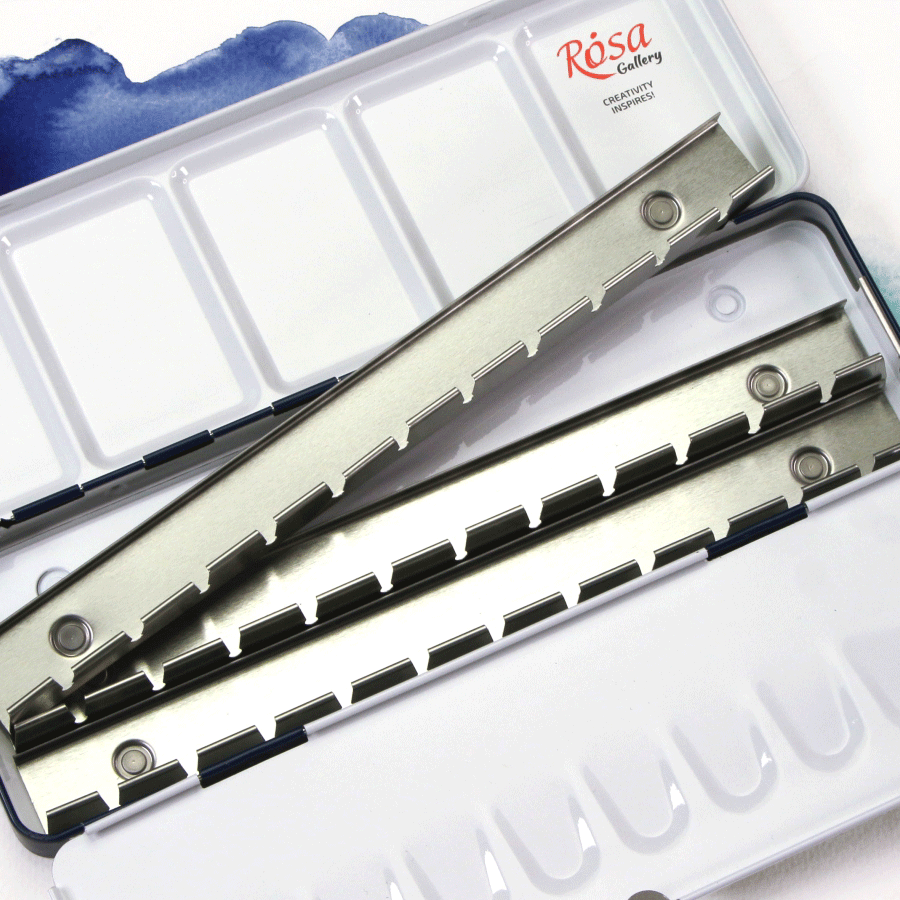 ROSA Gallery Empty Watercolour Case — 21 or 35 Pans, Indigo Metal, Build Your Own Palette