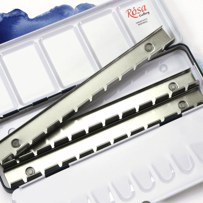 ROSA Gallery Empty Watercolour Case — 21 or 35 Pans, Indigo Metal, Build Your Own Palette