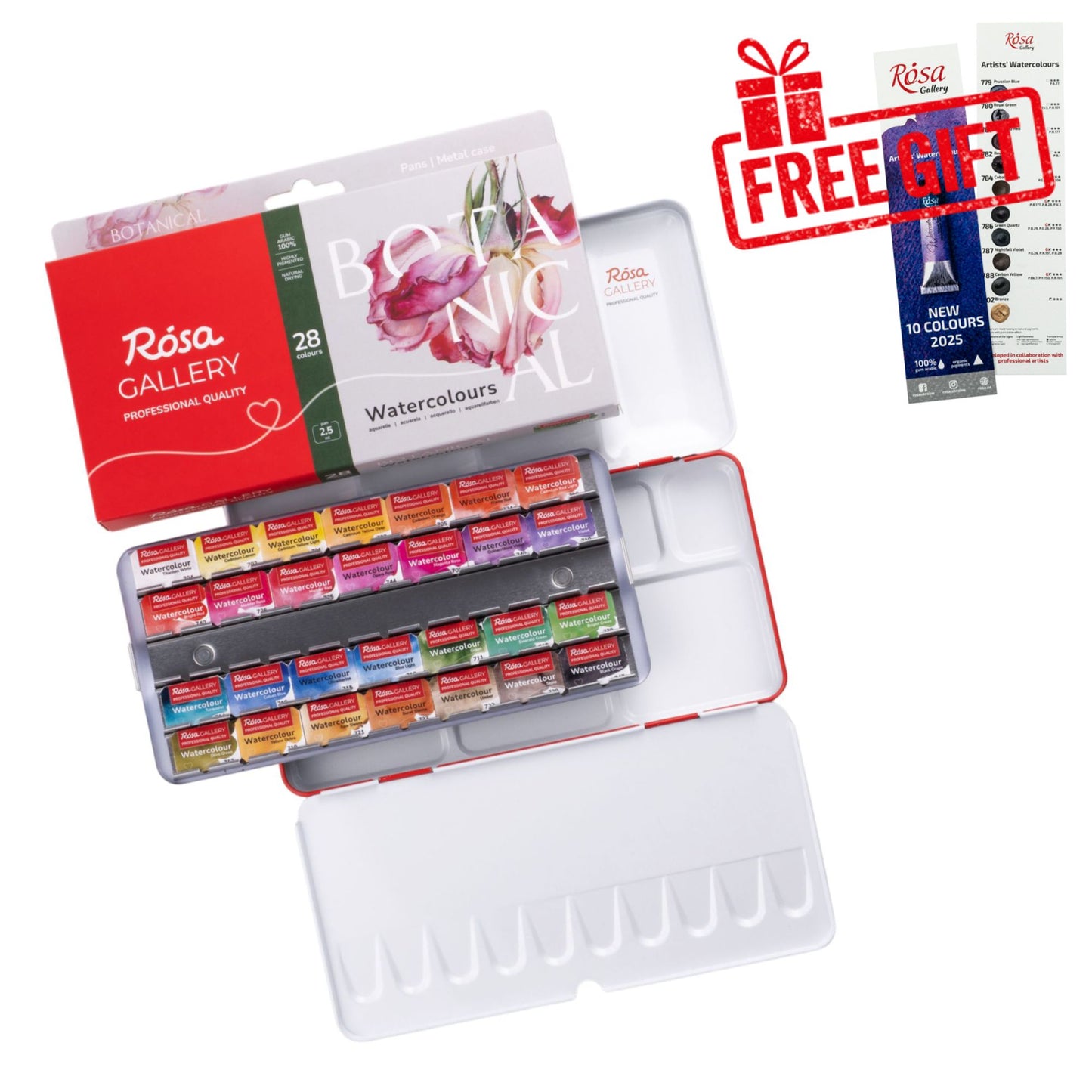 ROSA Gallery Botanical Watercolour Sets — Full Pans, Indigo Metal Case, Ukrainian Artist Edition