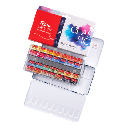 ROSA Gallery Classic Watercolour Set — 14, 28 or 35 Full Pans, Indigo Metal Case