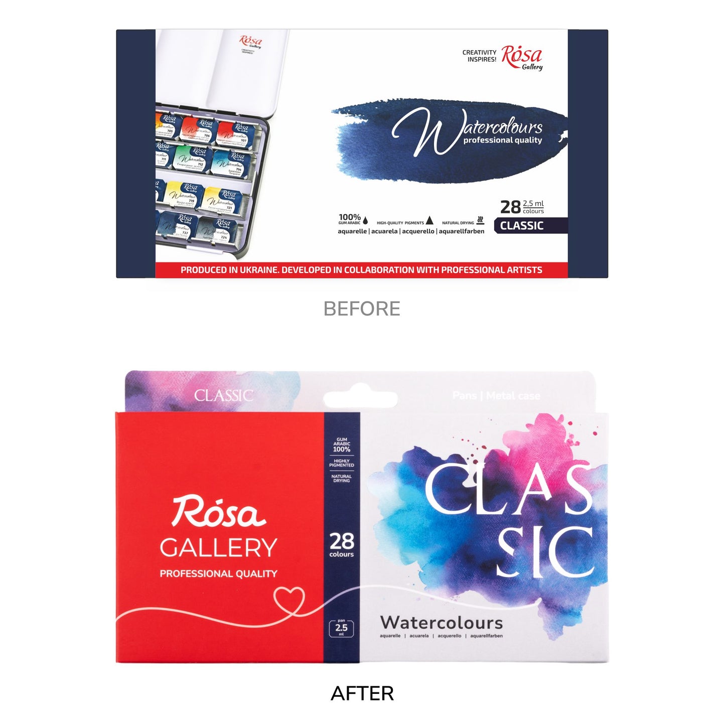 ROSA Gallery Classic Watercolour Set — 14, 28 or 35 Full Pans, Indigo Metal Case