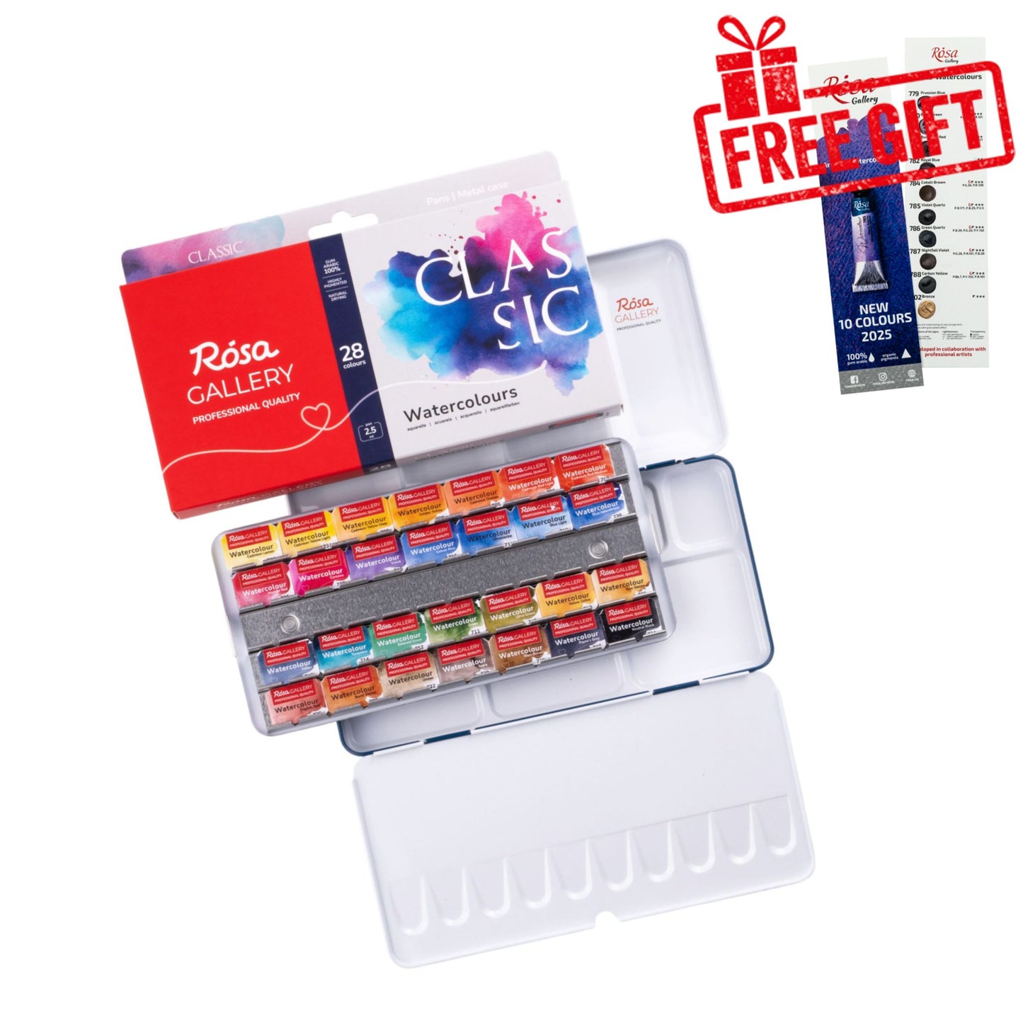ROSA Gallery Classic Watercolour Set — 14, 28 or 35 Full Pans, Indigo Metal Case
