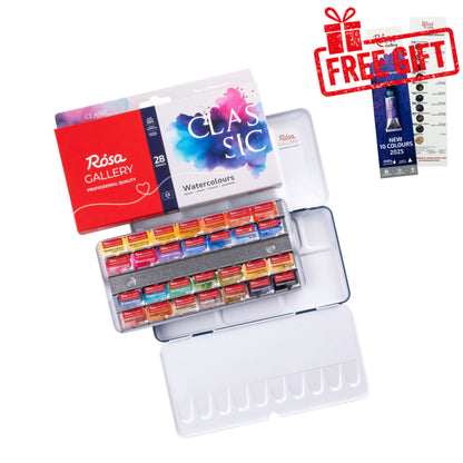 ROSA Gallery Classic Watercolour Set — 14, 28 or 35 Full Pans, Indigo Metal Case