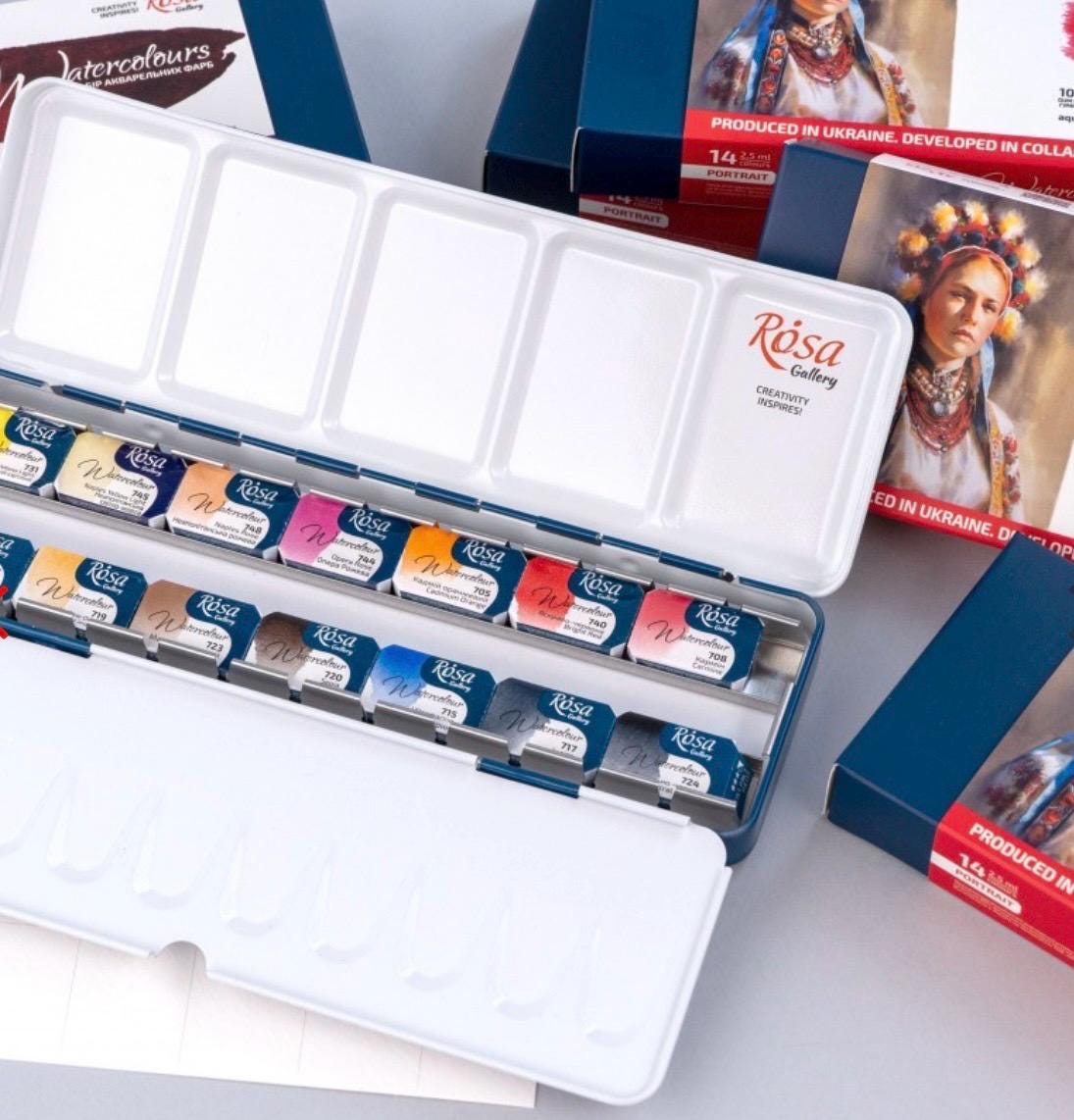 ROSA Gallery Portrait Watercolour Set, 14 Colours, Skin Tone Palette, Metal Tin, Artist Gift