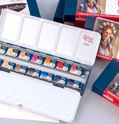 ROSA Gallery Portrait Watercolour Set, 14 Colours, Skin Tone Palette, Metal Tin, Artist Gift