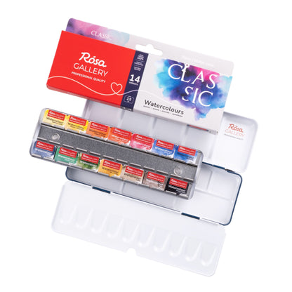 ROSA Gallery Classic Watercolour Set — 14, 28 or 35 Full Pans, Indigo Metal Case