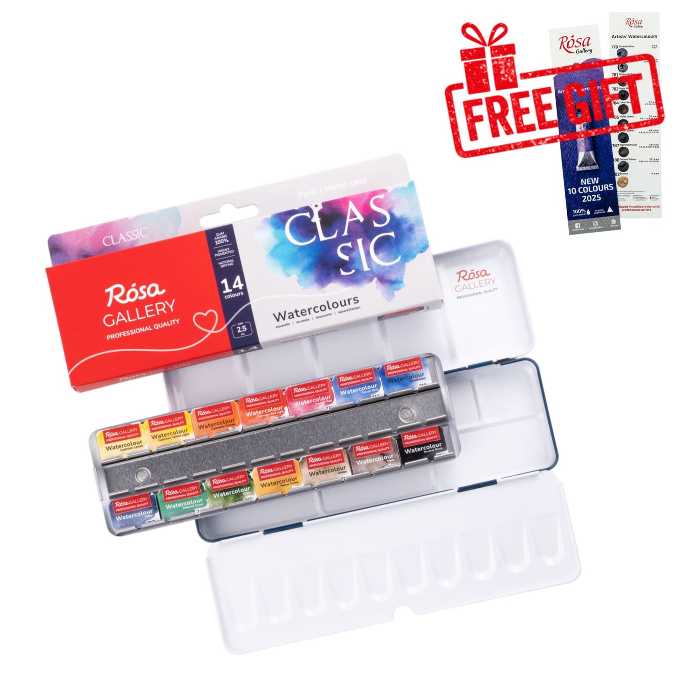 ROSA Gallery Classic Watercolour Set — 14, 28 or 35 Full Pans, Indigo Metal Case