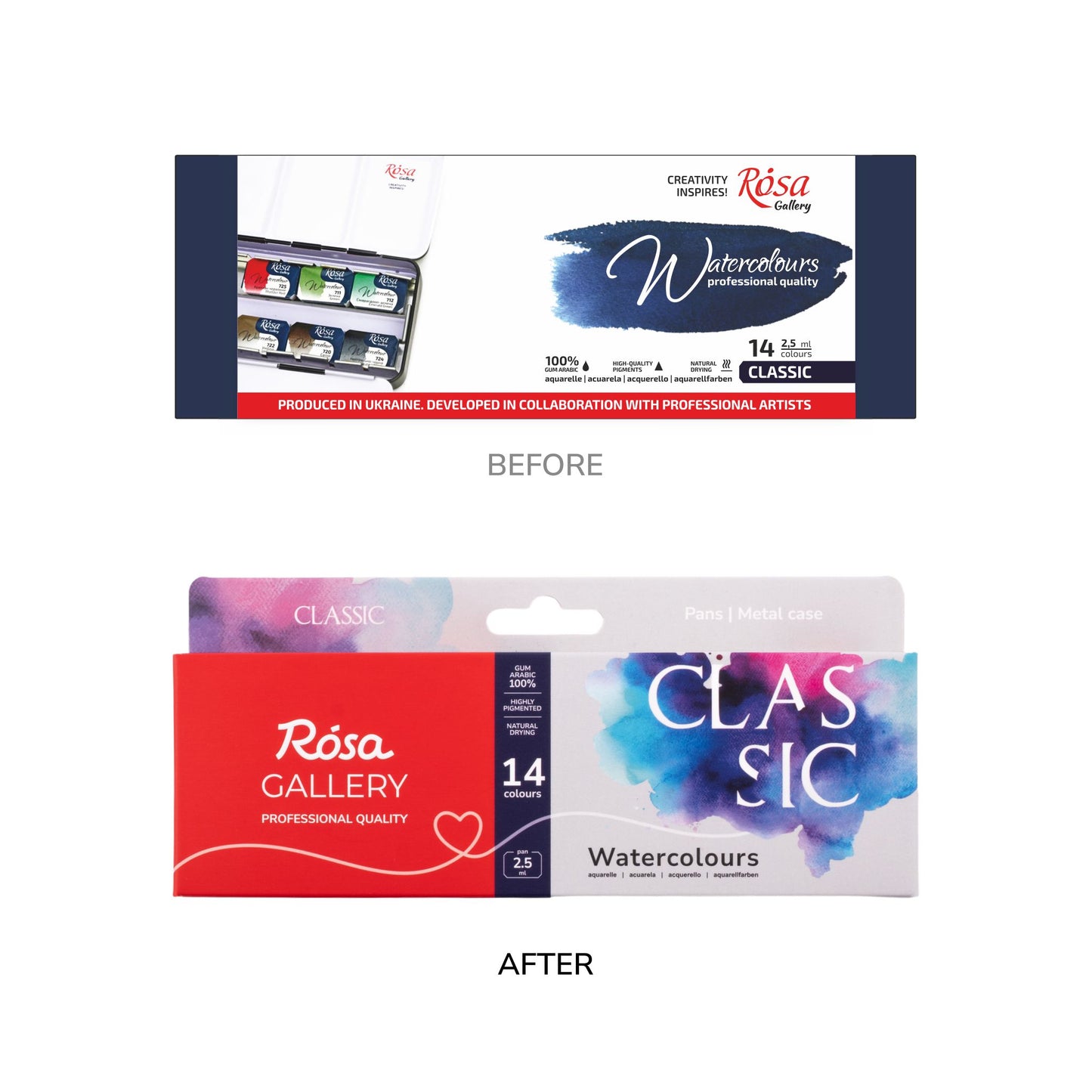 ROSA Gallery Classic Watercolour Set — 14, 28 or 35 Full Pans, Indigo Metal Case