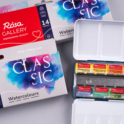 ROSA Gallery Classic Watercolour Set — 14, 28 or 35 Full Pans, Indigo Metal Case