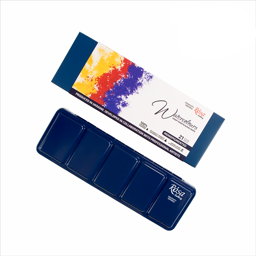 ROSA Gallery Monopigmented Watercolour Set — 21 Full Pans, Indigo Metal Case