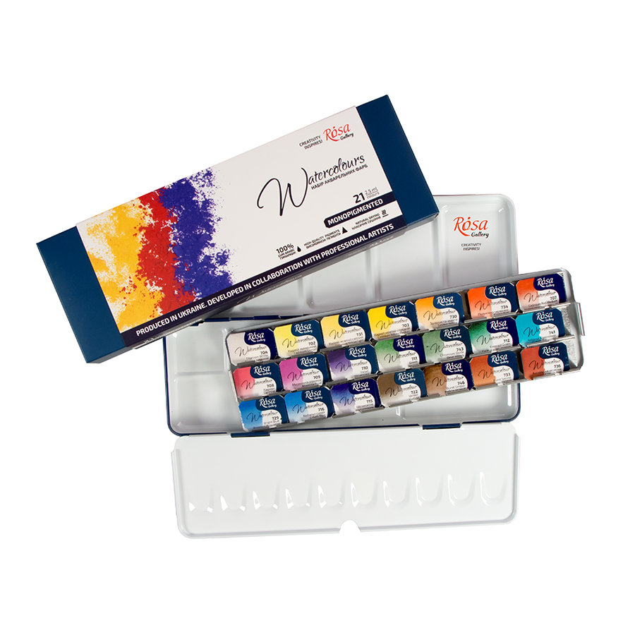 ROSA Gallery Monopigmented Watercolour Set — 21 Full Pans, Indigo Metal Case