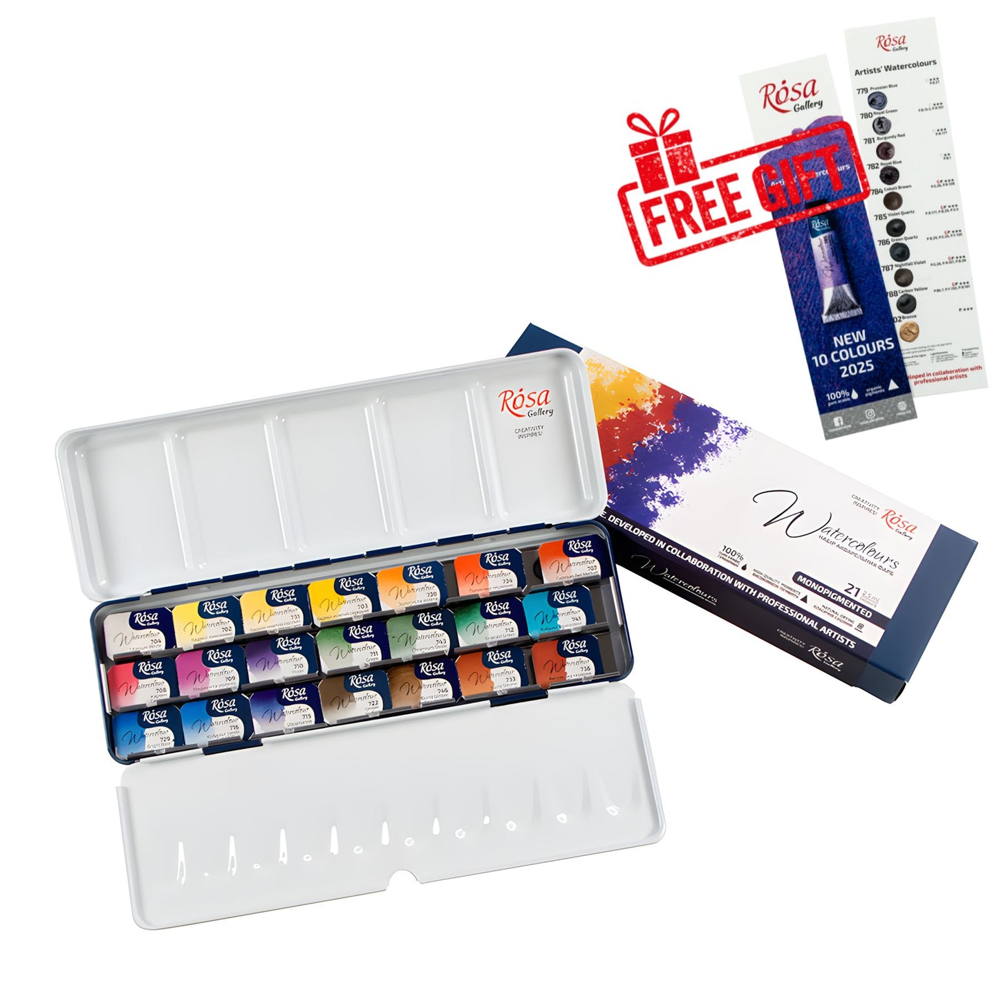 ROSA Gallery Monopigmented Watercolour Set — 21 Full Pans, Indigo Metal Case