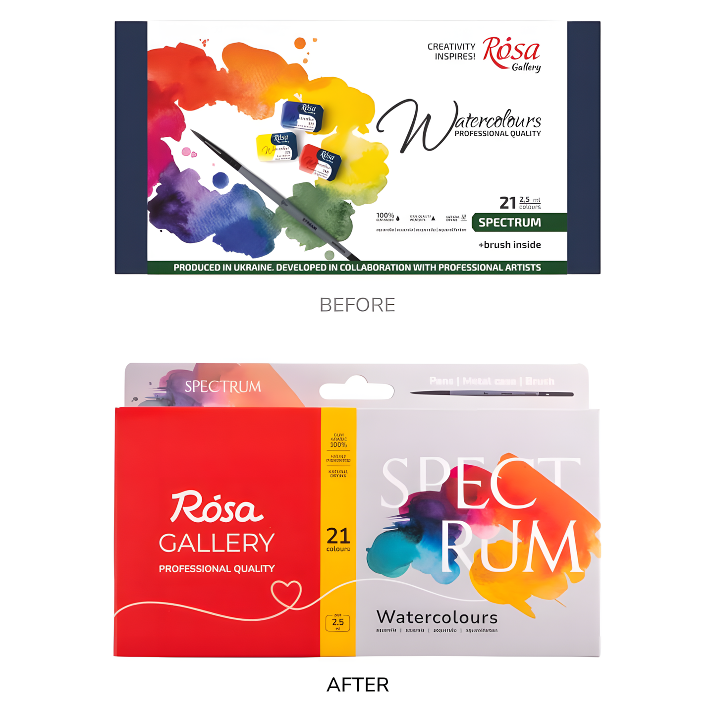 ROSA Gallery Spectrum Watercolour Set –21 Professional Full Pan Colours + Brush, Indigo Metal Tin