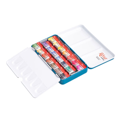 ROSA Gallery Classic Watercolour Set – 20 Half Pan Colours (1.6ml), Turquoise Metal Tin (S)