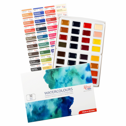 ROSA Studio Watercolour Paint Set — 16 or 32 Colours, 2.5ml Full Pans, Beginner Artist Gift