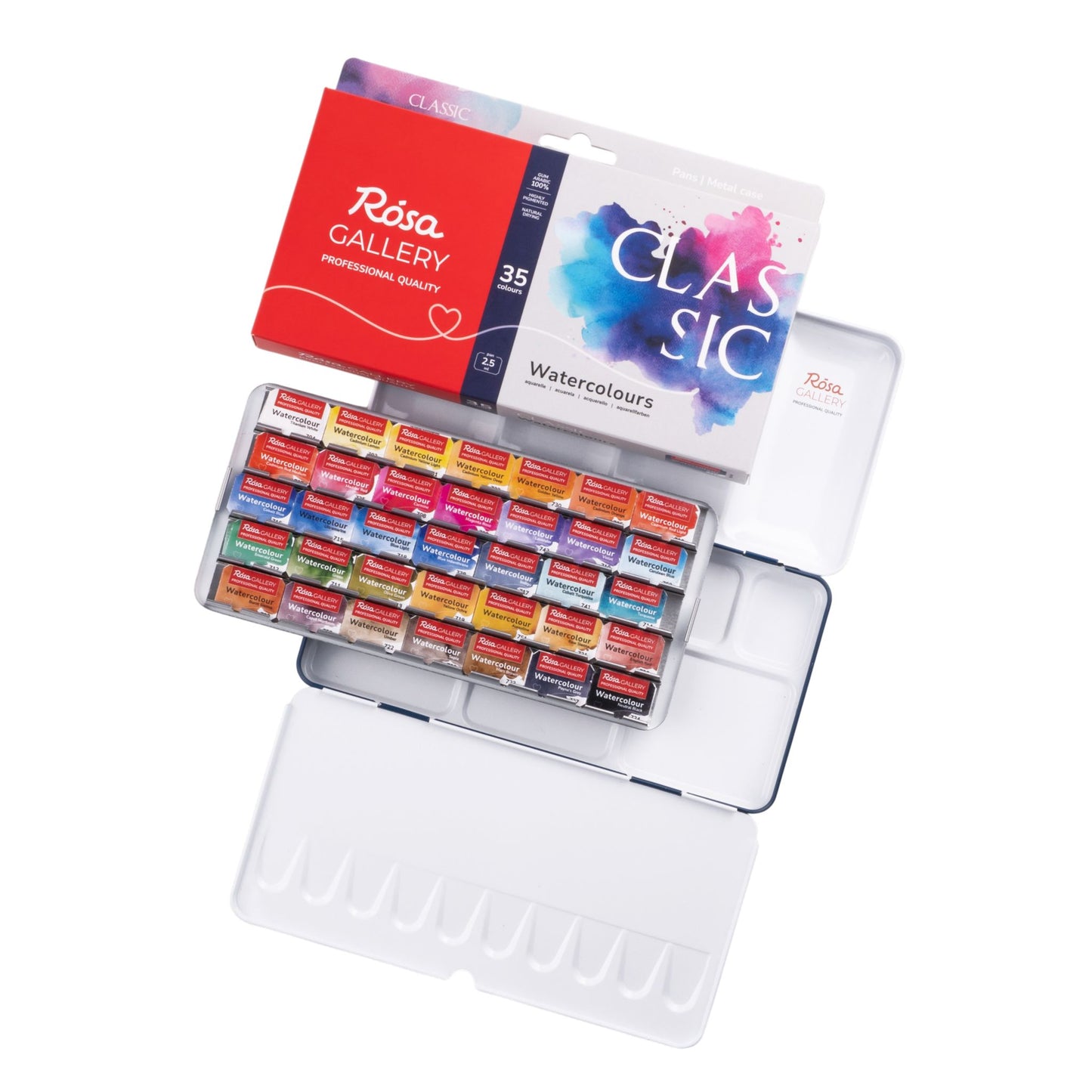 ROSA Gallery Classic Watercolour Set — 14, 28 or 35 Full Pans, Indigo Metal Case