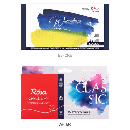 ROSA Gallery Classic Watercolour Set — 14, 28 or 35 Full Pans, Indigo Metal Case