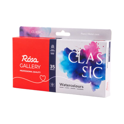ROSA Gallery Classic Watercolour Set — 14, 28 or 35 Full Pans, Indigo Metal Case