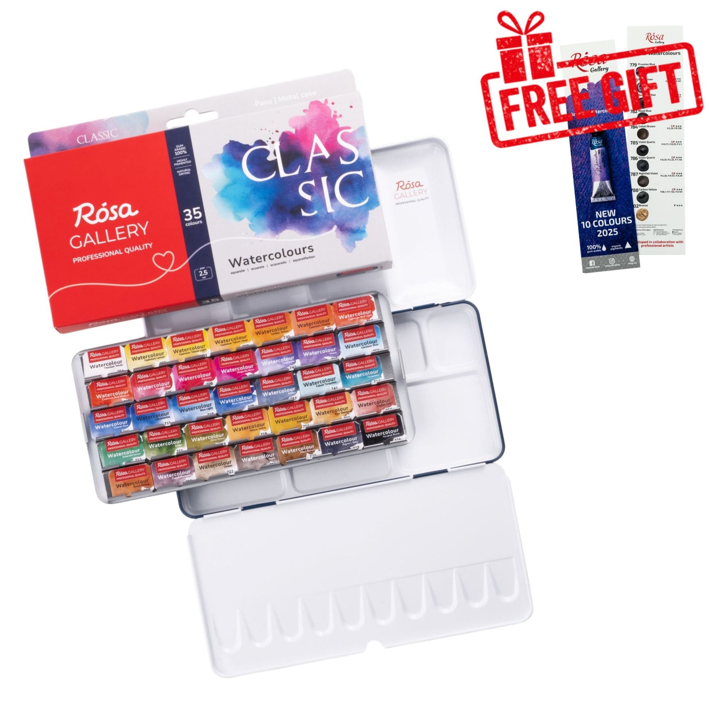 ROSA Gallery Classic Watercolour Set — 14, 28 or 35 Full Pans, Indigo Metal Case