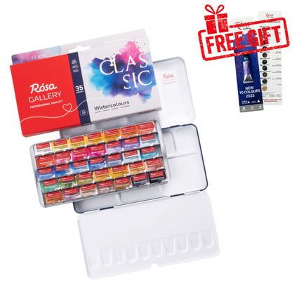 ROSA Gallery Classic Watercolour Set — 14, 28 or 35 Full Pans, Indigo Metal Case