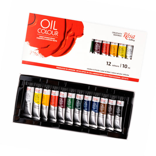 ROSA Gallery Oil Paint Set, 12 Colours, 10ml Tubes, Beginner Artist Gift, Made in Ukraine