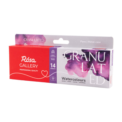 ROSA Gallery Granulated Watercolour Set — 14 Pans in Metal Tin, Textured Artist Watercolours