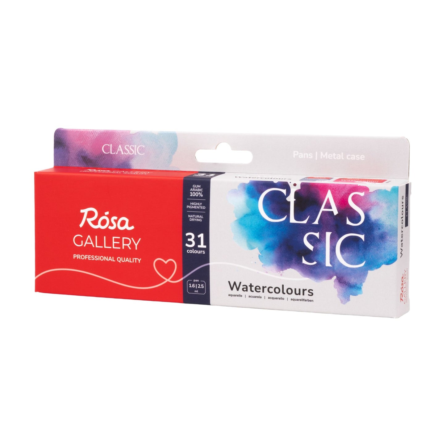 ROSA Gallery Classic Watercolour Set — 31 Colours, Half & Full Pans, Turquoise Metal Case, Professional Artist Quality, Made in Ukraine