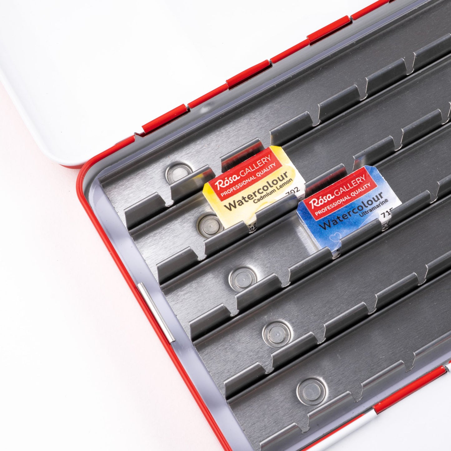 ROSA Gallery Empty Watercolour Tin Red – Metal Palette Case for 21 or 35 Full Pans, Professional Ukrainian Art Supplies, Gift for Artist