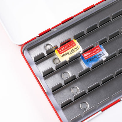 ROSA Gallery Empty Watercolour Tin Red – Metal Palette Case for 21 or 35 Full Pans, Professional Ukrainian Art Supplies, Gift for Artist