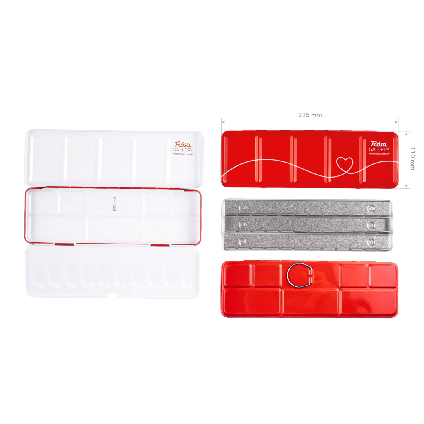 ROSA Gallery Empty Watercolour Tin Red – Metal Palette Case for 21 or 35 Full Pans, Professional Ukrainian Art Supplies, Gift for Artist