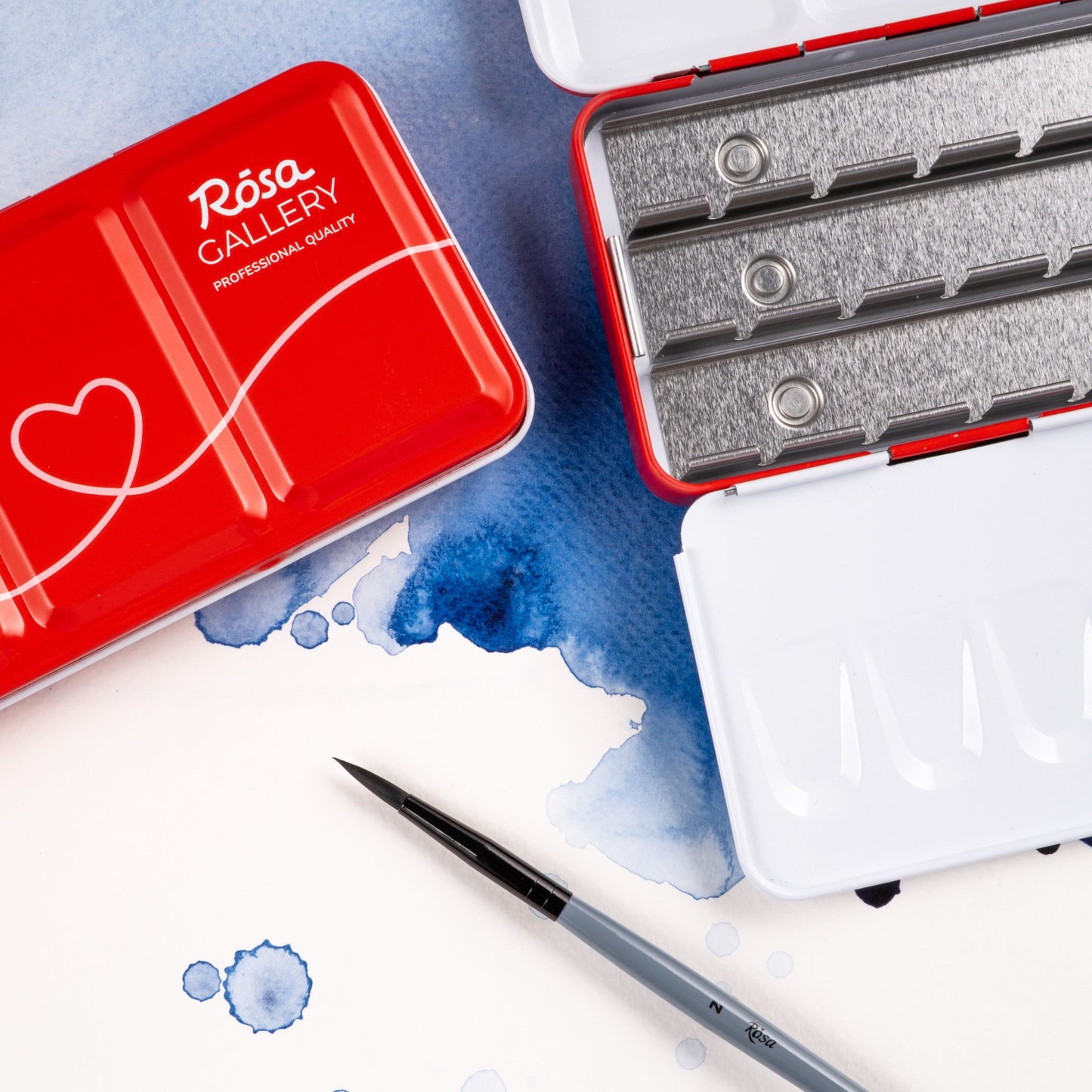 ROSA Gallery Empty Watercolour Tin Red – Metal Palette Case for 21 or 35 Full Pans, Professional Ukrainian Art Supplies, Gift for Artist